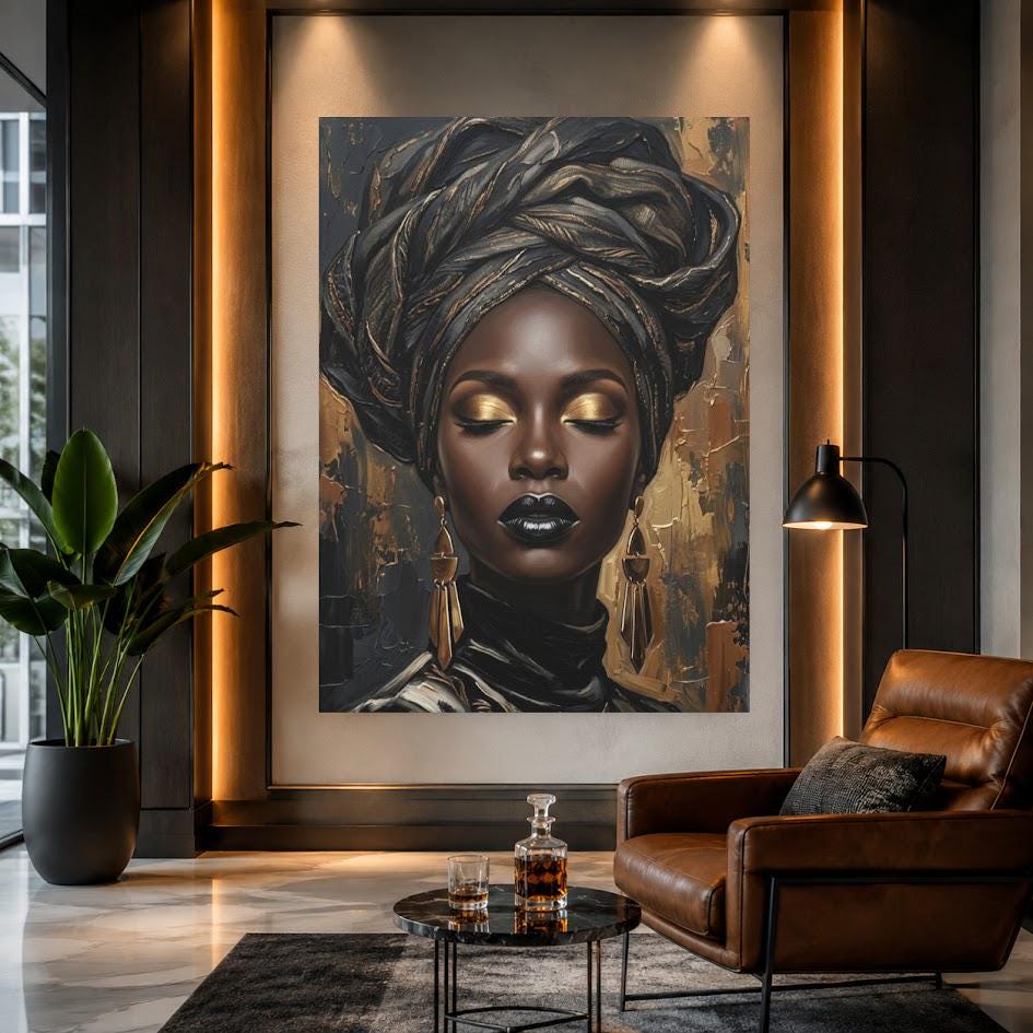 Black Woman Wall Art | Afrocentric Home Decor | Melanin Queen Canvas — Framed Print wall art