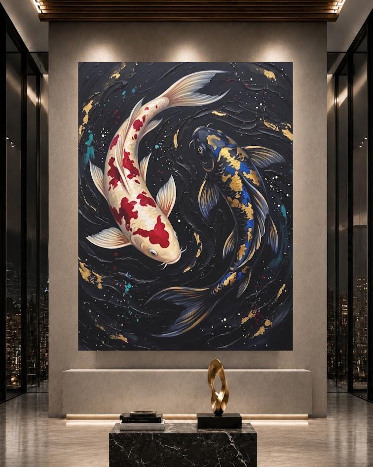 Koi Fish Wall Art | Yin Yang Canvas | Zen Japanese Decor — Poster wall art