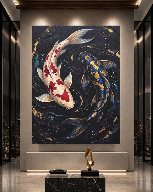 Koi Fish Wall Art | Yin Yang Canvas | Zen Japanese Decor — Poster wall art