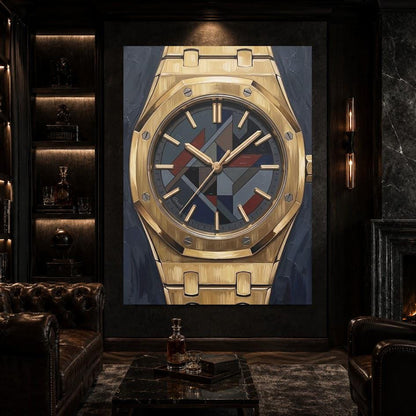 Luxury Watch Wall Art | Gold Timepiece Canvas | Modern Masculine Decor — Framed Print wall art