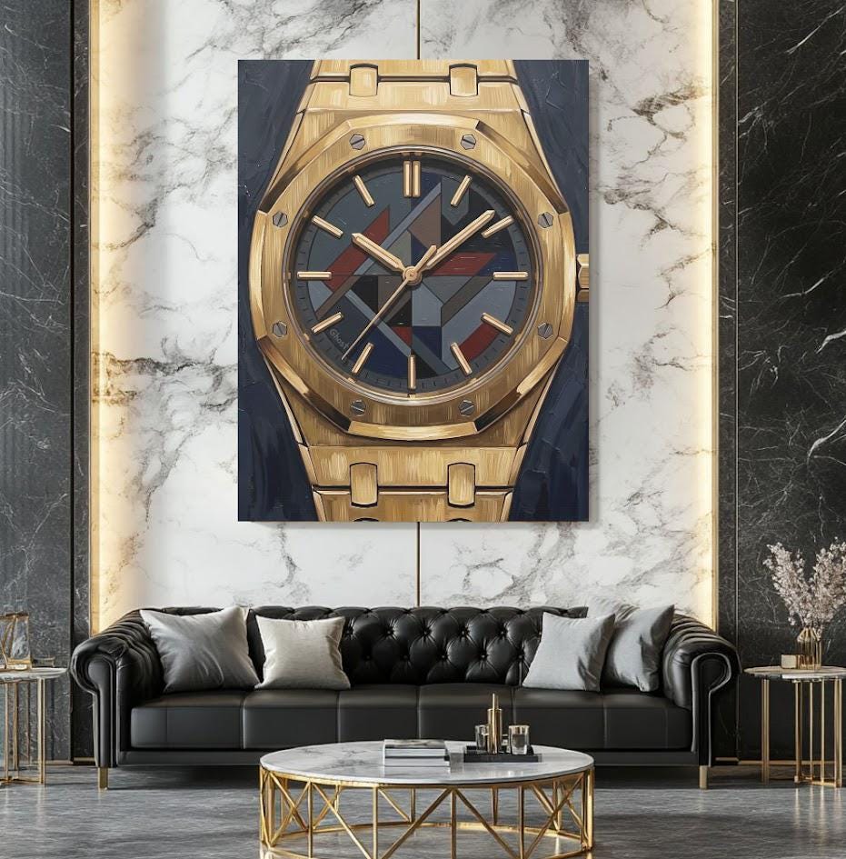 Luxury Watch Wall Art | Gold Timepiece Canvas | Modern Masculine Decor — Framed Print wall art