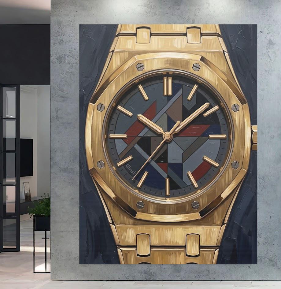 Luxury Watch Wall Art | Gold Timepiece Canvas | Modern Masculine Decor — Framed Print wall art