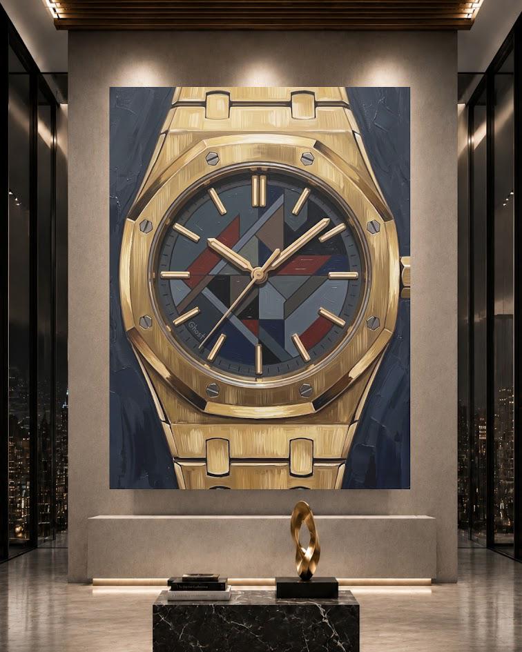 Luxury Watch Wall Art | Gold Timepiece Canvas | Modern Masculine Decor — Framed Print wall art