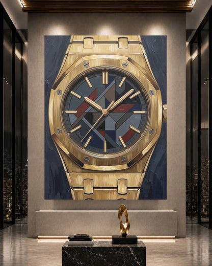 Luxury Watch Wall Art | Gold Timepiece Canvas | Modern Masculine Decor — Framed Print wall art