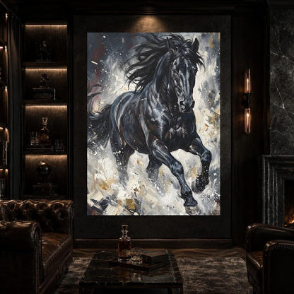 Black Horse Wall Art | Running Stallion Canvas | Equestrian Ranch Decor — Canvas wall art