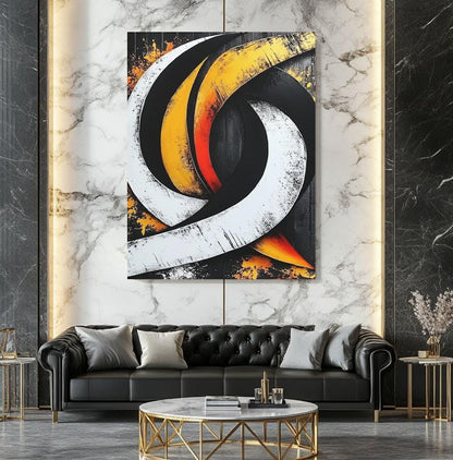 Black Gold Abstract Wall Art | Modern Statement Canvas | Luxury Living Room Decor — Framed Print wall art