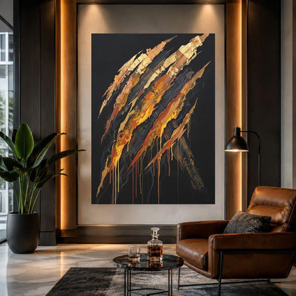 Abstract Claw Mark Wall Art | Black Gold Canvas | Bold Statement Decor — Framed Print wall art