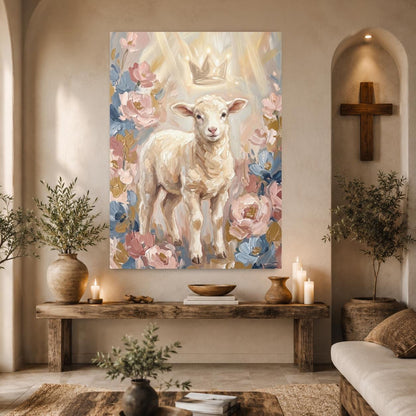 Lamb Wall Art | Christian Nursery Canvas | Baby Room Decor — Framed Print wall art