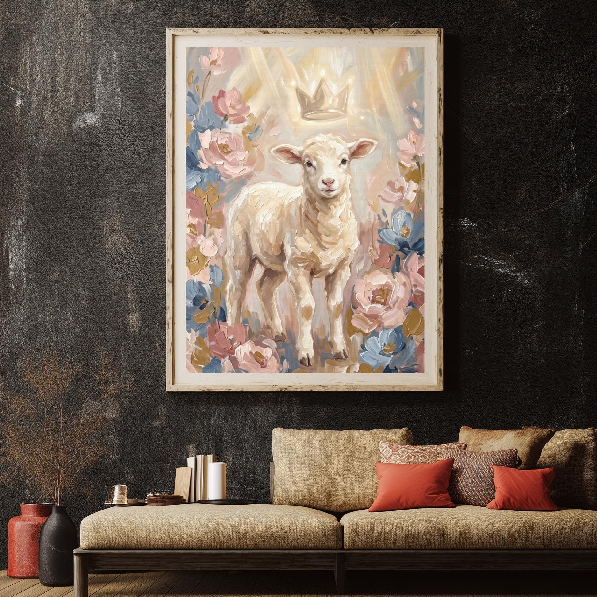 Lamb Wall Art | Christian Nursery Canvas | Baby Room Decor — Framed Print wall art