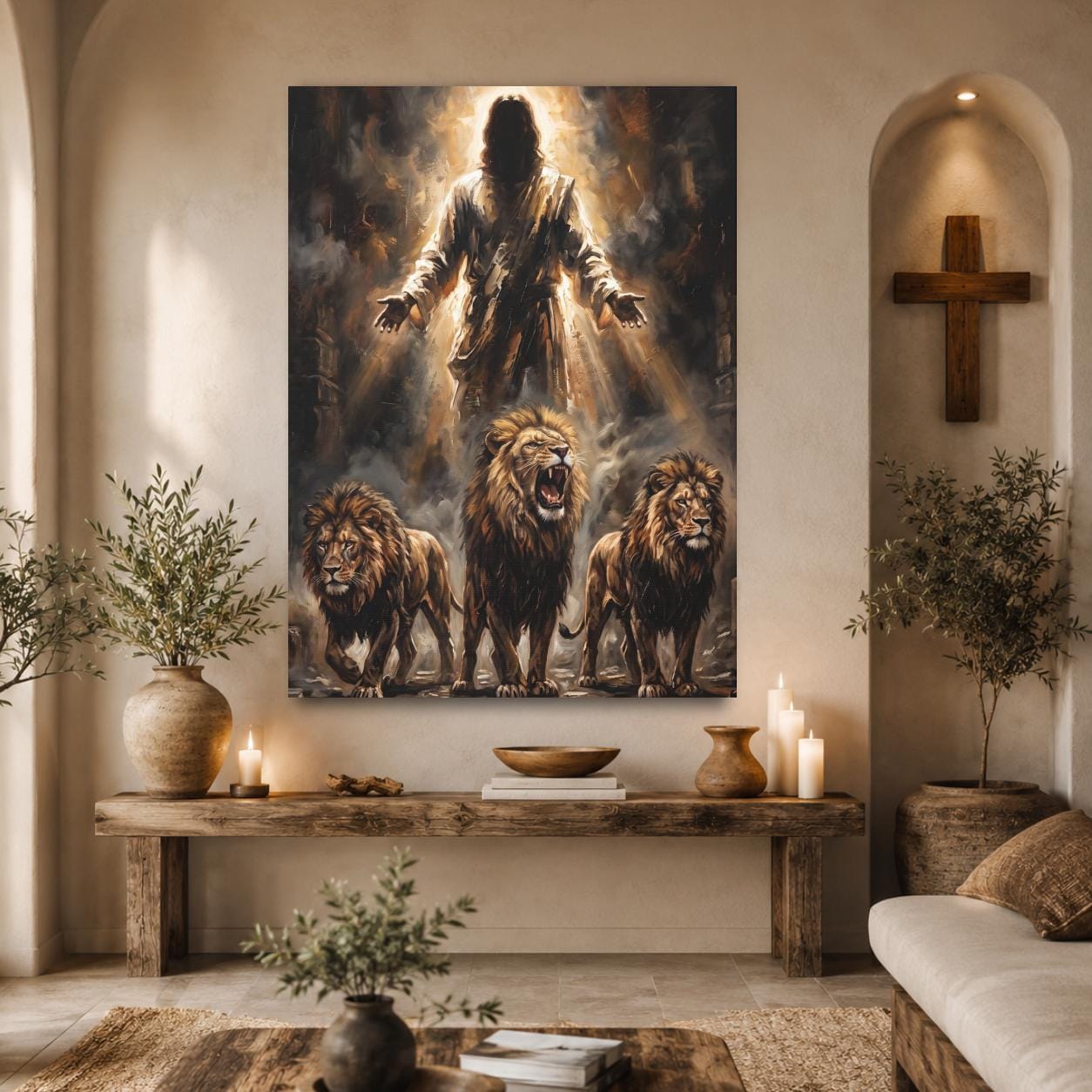 Lion of Judah Wall Art | Jesus Canvas | Masculine Christian Decor — Framed Print wall art