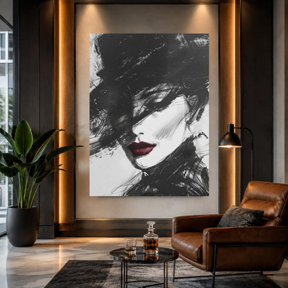 Fashion Wall Art | Black and White Portrait | Glam Bedroom Decor — Framed Print wall art