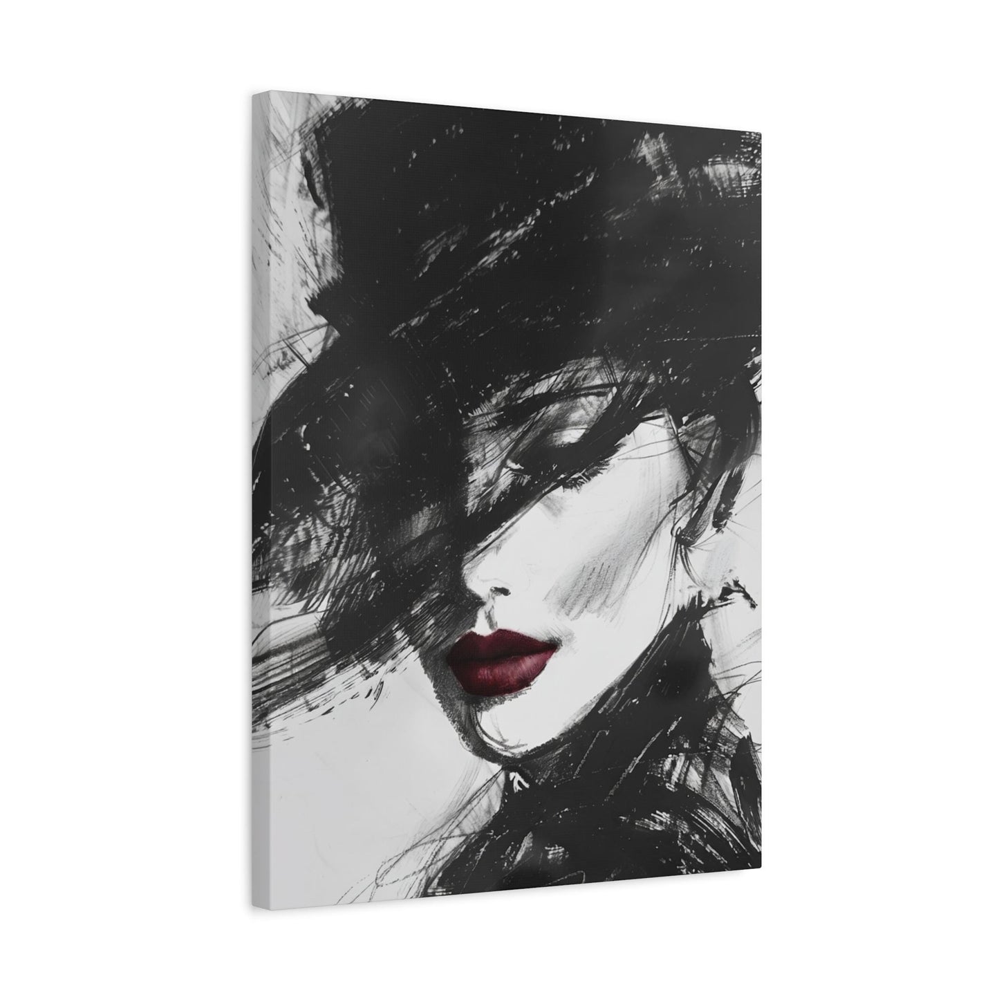 Fashion Wall Art | Black and White Portrait | Glam Bedroom Decor — Canvas wall art
