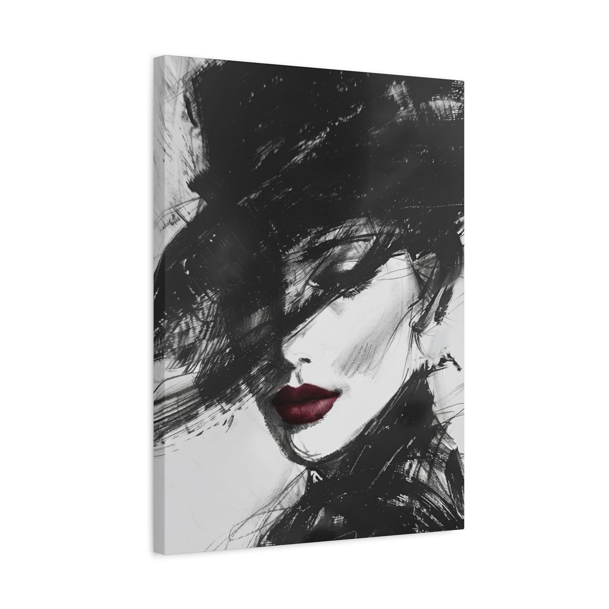 Fashion Wall Art | Black and White Portrait | Glam Bedroom Decor — Canvas wall art