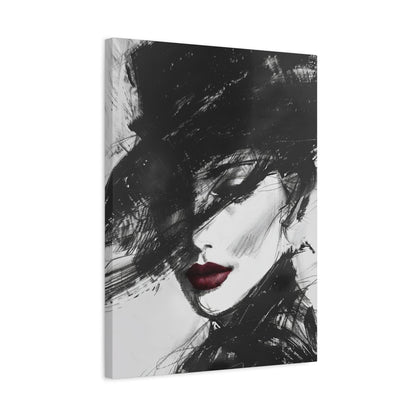 Fashion Wall Art | Black and White Portrait | Glam Bedroom Decor — Canvas wall art