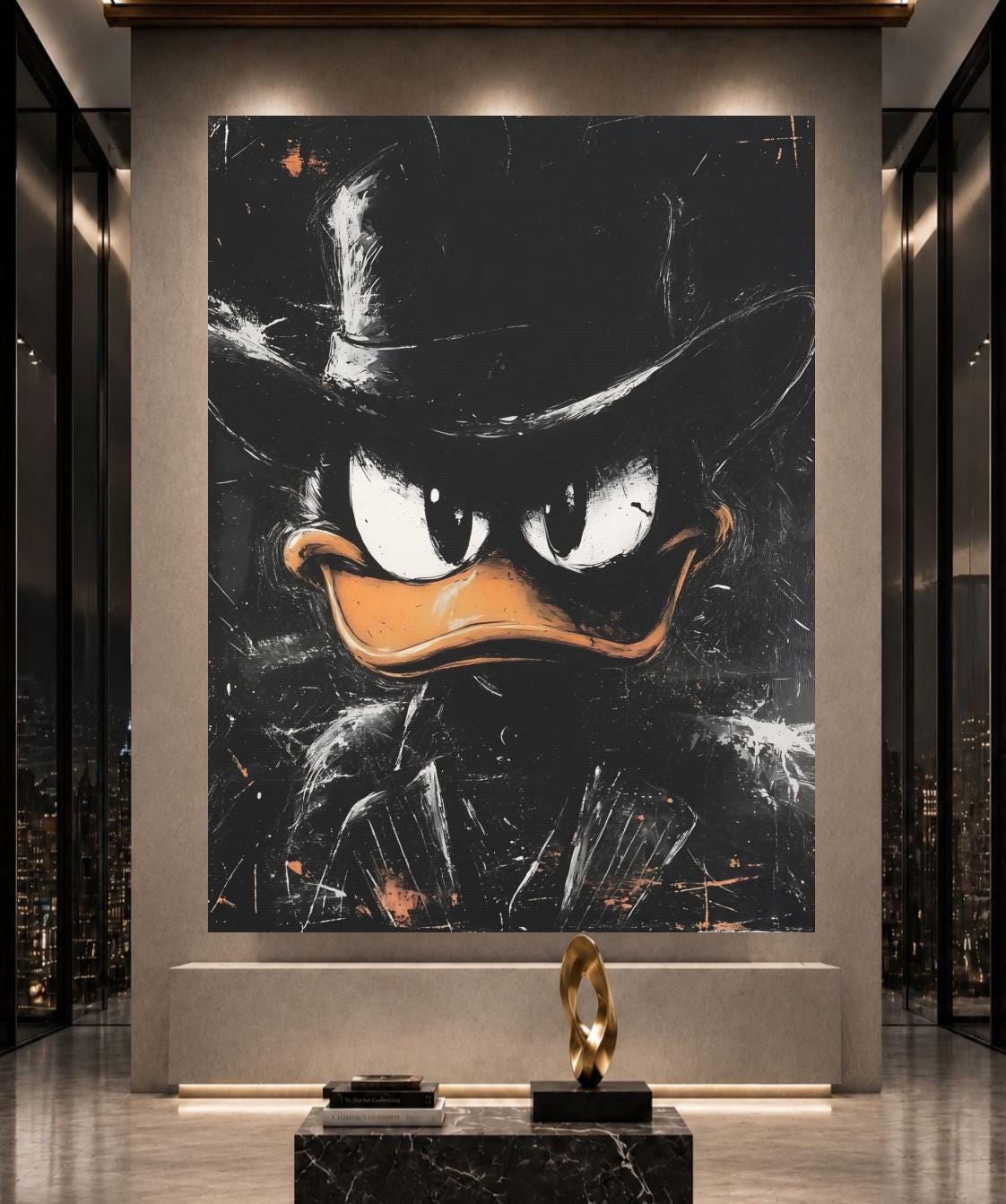 Comic Duck Canvas | Dark Cartoon Artwork | Man Cave Decor — Framed Print wall art