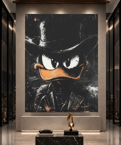 Comic Duck Canvas | Dark Cartoon Artwork | Man Cave Decor — Framed Print wall art