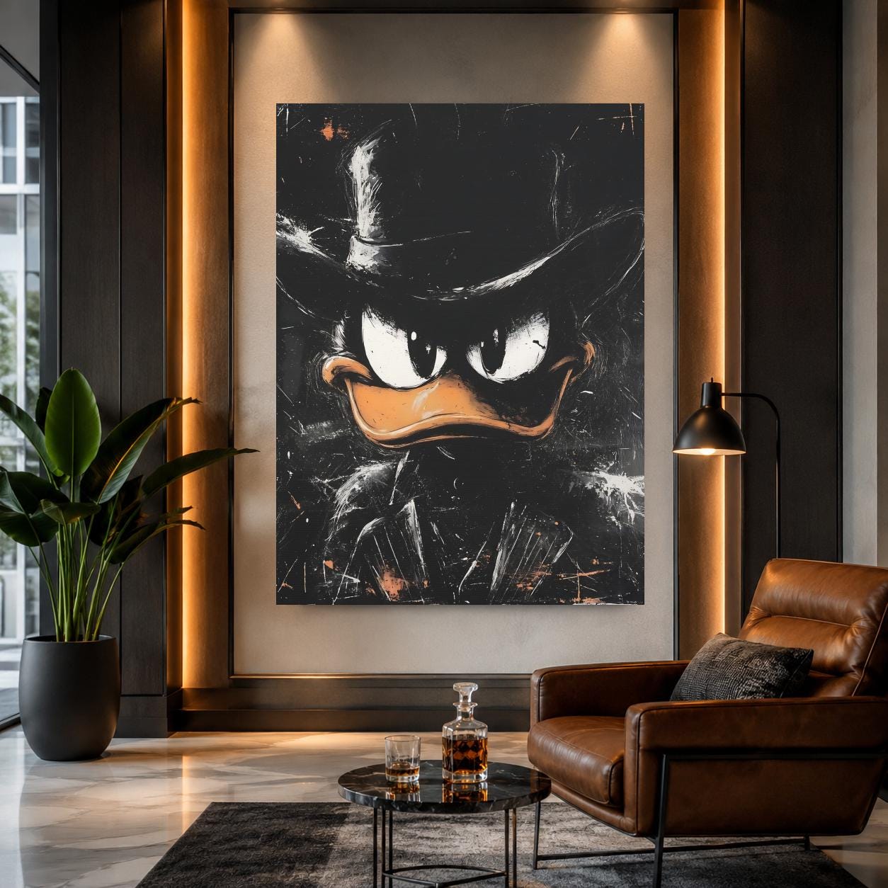 Comic Duck Canvas | Dark Cartoon Artwork | Man Cave Decor — Framed Print wall art