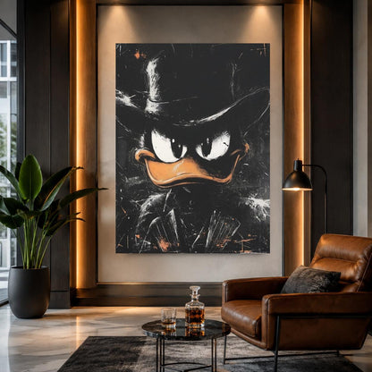 Comic Duck Canvas | Dark Cartoon Artwork | Man Cave Decor — Framed Print wall art