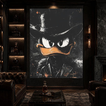 Comic Duck Canvas | Dark Cartoon Artwork | Man Cave Decor — Framed Print wall art