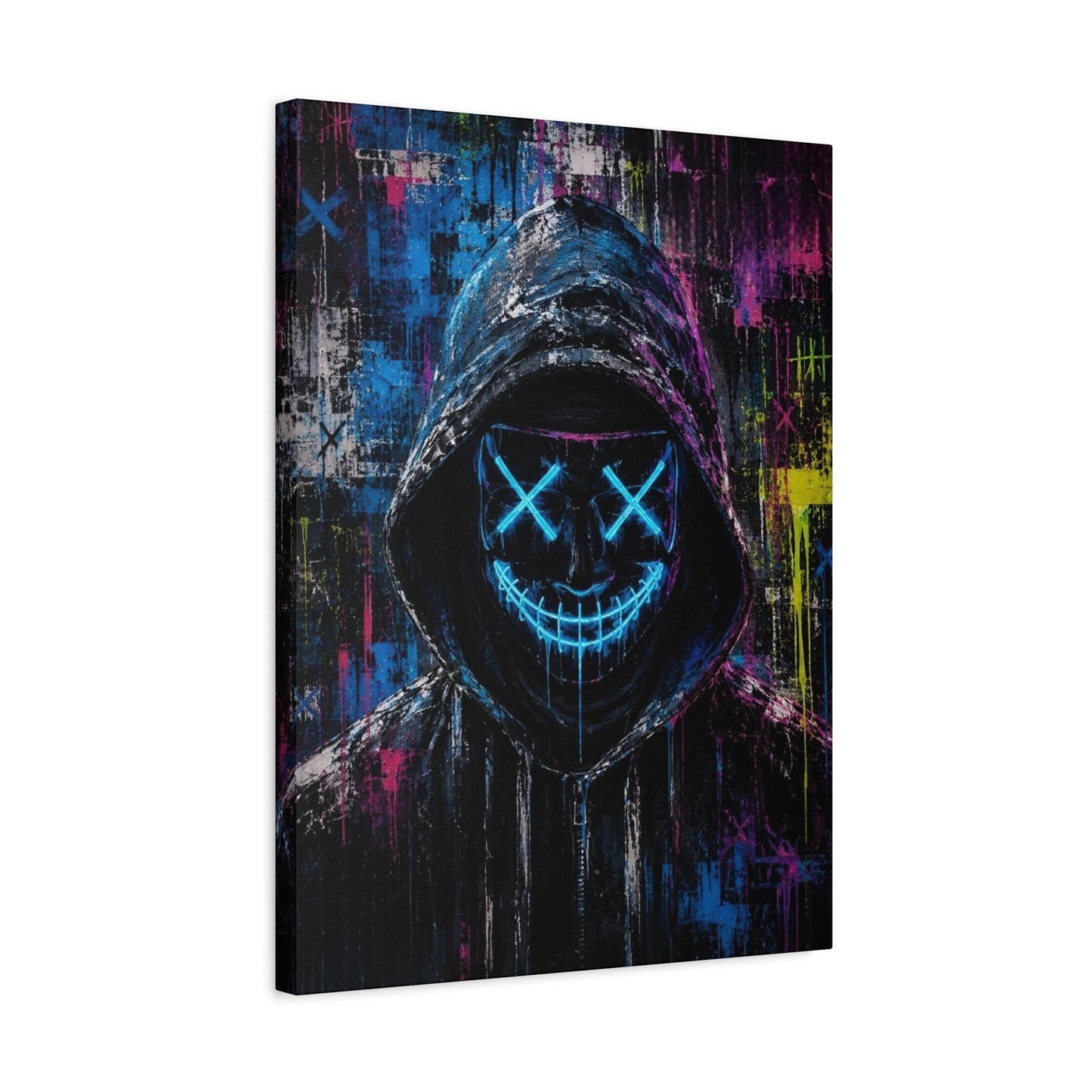 Neon Hacker Mask Wall Art | Cyberpunk Canvas | Gamer Room Decor — Canvas wall art