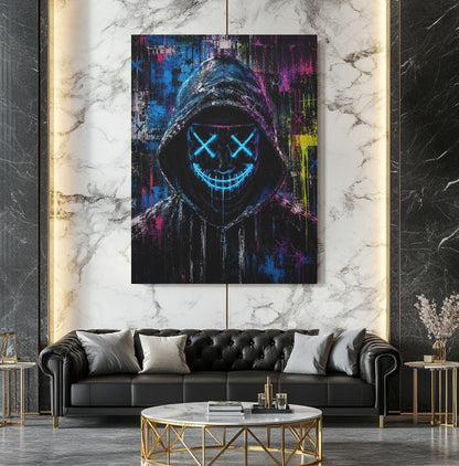 Neon Hacker Mask Wall Art | Cyberpunk Canvas | Gamer Room Decor — Framed Print wall art