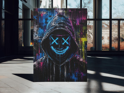 Neon Hacker Mask Wall Art | Cyberpunk Canvas | Gamer Room Decor — Framed Print wall art