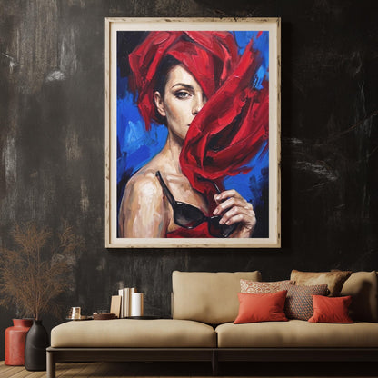 Fashion Wall Art | Woman in Red Canvas | Glam Bedroom Decor — Framed Print wall art