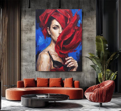 Fashion Wall Art | Woman in Red Canvas | Glam Bedroom Decor — Poster wall art
