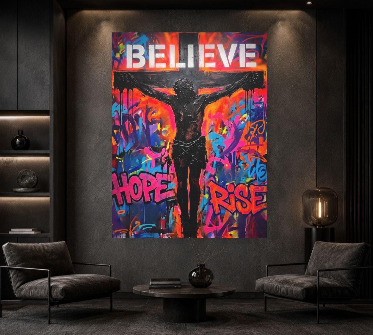 Jesus Wall Art | Colorful Christian Canvas | Prayer Room Decor — Framed Print wall art