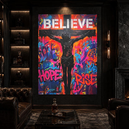 Jesus Wall Art | Colorful Christian Canvas | Prayer Room Decor — Framed Print wall art