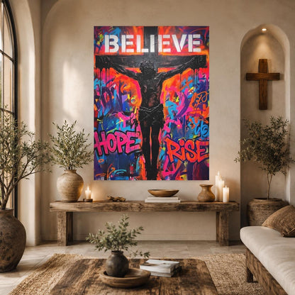 Jesus Wall Art | Colorful Christian Canvas | Prayer Room Decor — Framed Print wall art