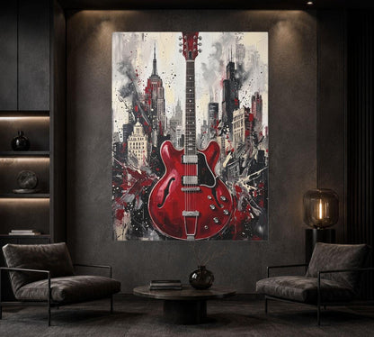 Electric Guitar Wall Art | Urban Music Canvas | Rock Room Decor — Framed Print wall art