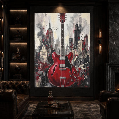 Electric Guitar Wall Art | Urban Music Canvas | Rock Room Decor — Framed Print wall art