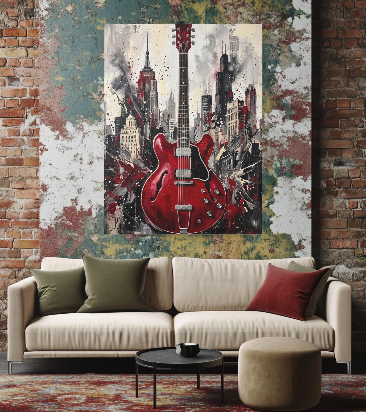 Electric Guitar Wall Art | Urban Music Canvas | Rock Room Decor — Framed Print wall art