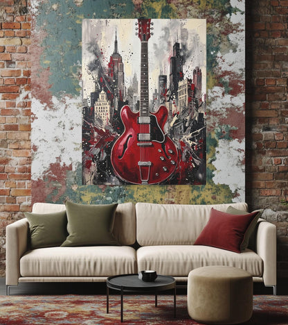 Electric Guitar Wall Art | Urban Music Canvas | Rock Room Decor — Framed Print wall art