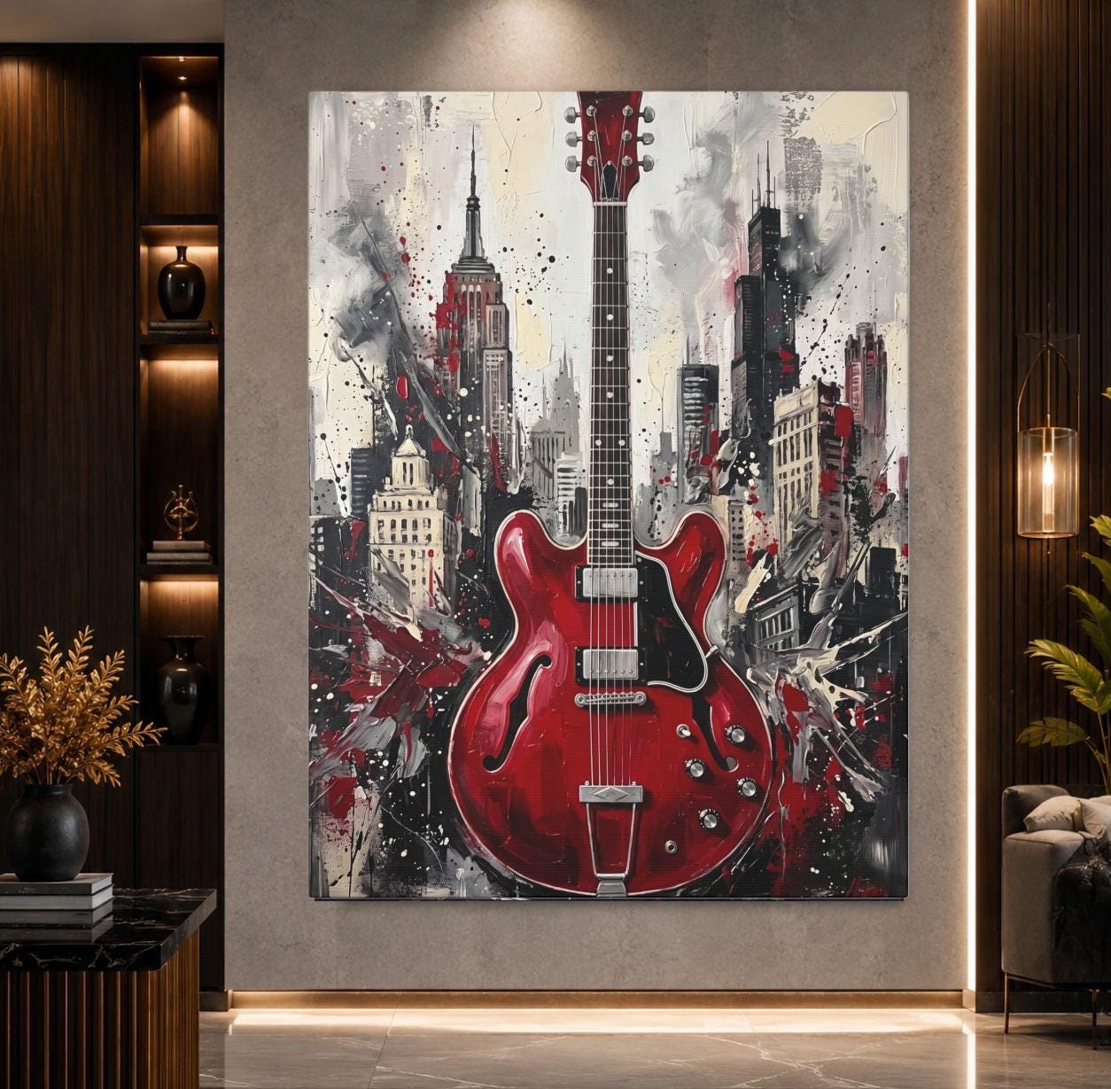 Electric Guitar Wall Art | Urban Music Canvas | Rock Room Decor — Framed Print wall art