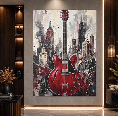 Electric Guitar Wall Art | Urban Music Canvas | Rock Room Decor — Framed Print wall art