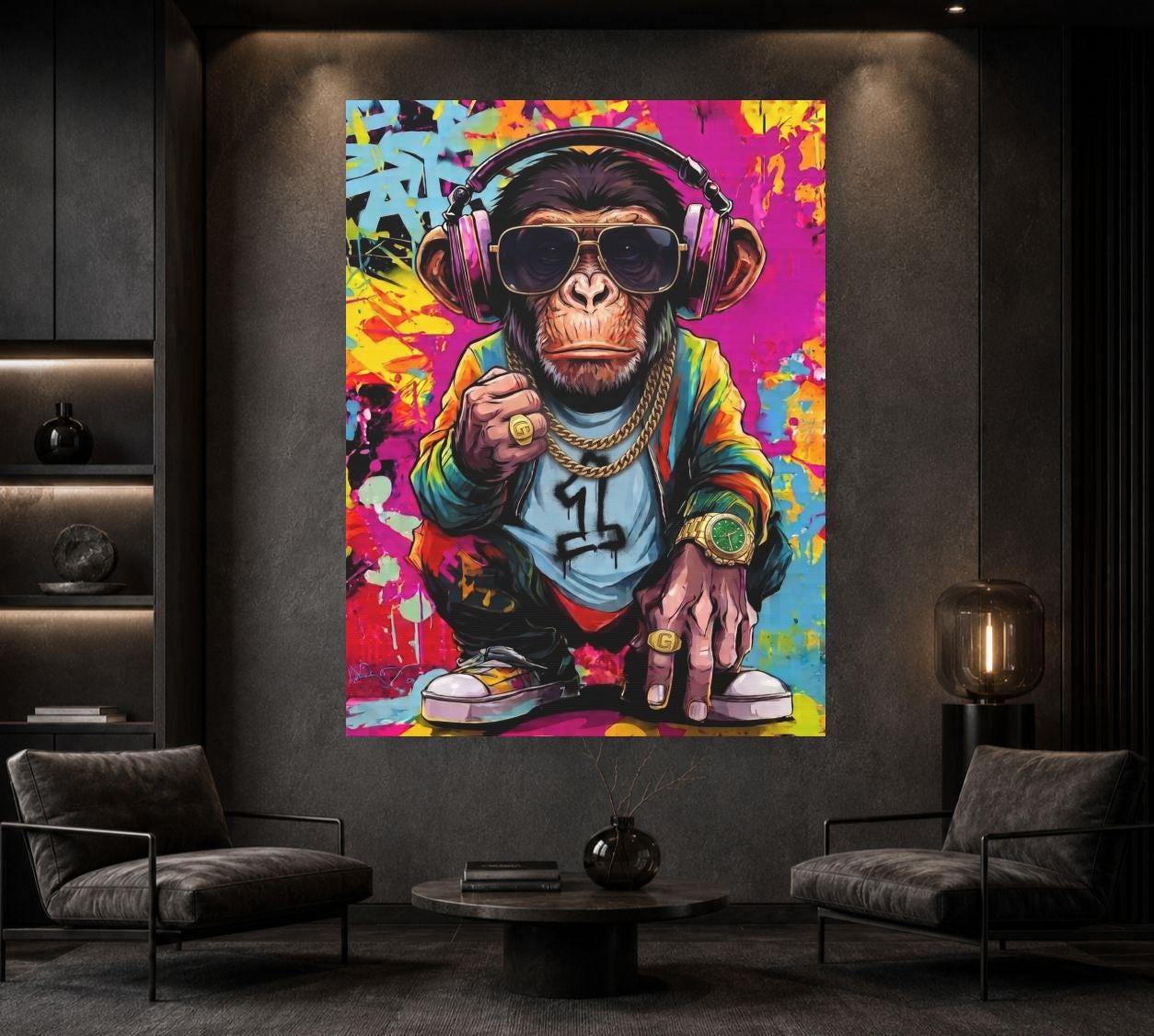 Monkey Wall Art | Hip Hop Graffiti Canvas | Man Cave Decor — Framed Print wall art