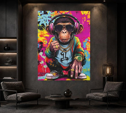 Monkey Wall Art | Hip Hop Graffiti Canvas | Man Cave Decor — Framed Print wall art