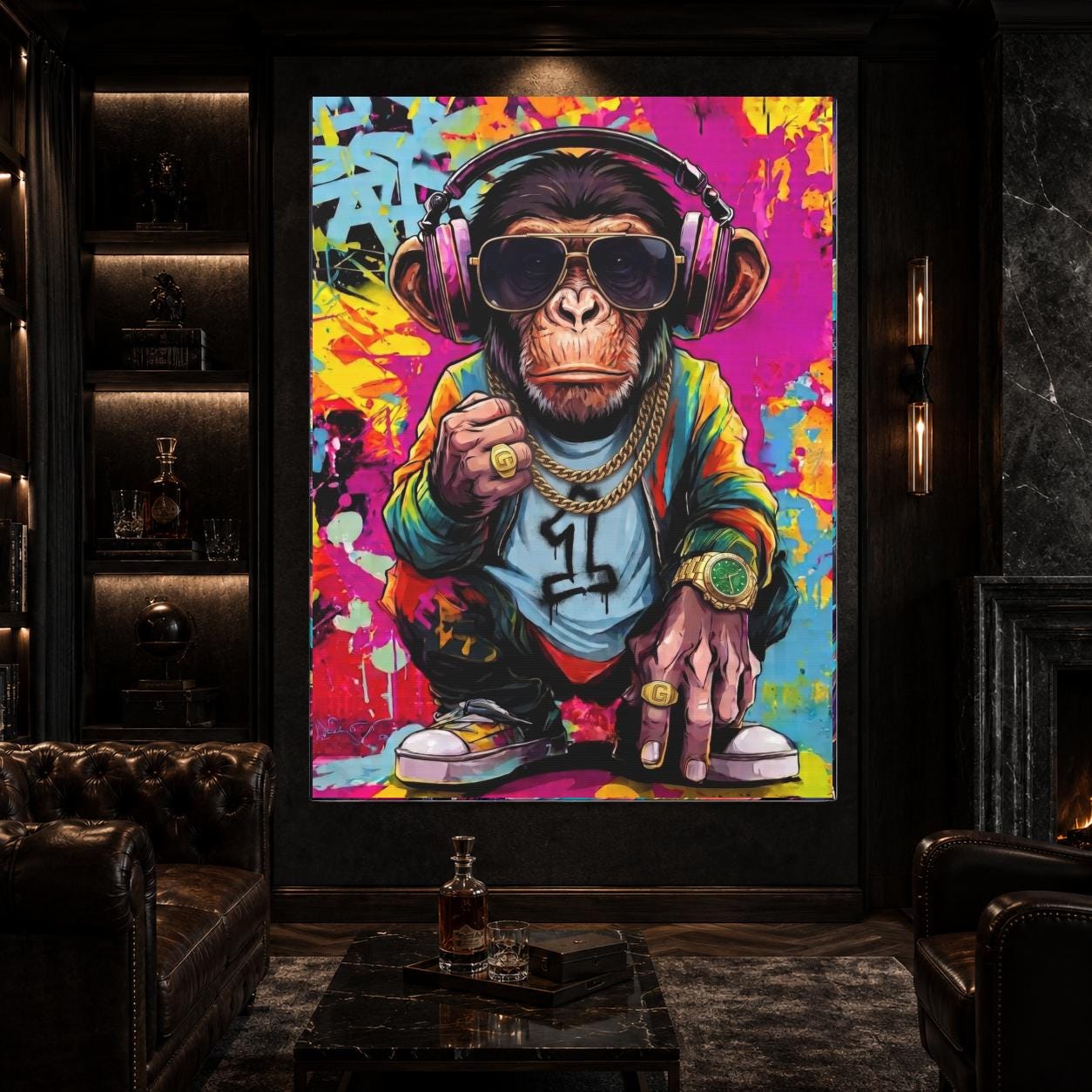 Monkey Wall Art | Hip Hop Graffiti Canvas | Man Cave Decor — Framed Print wall art