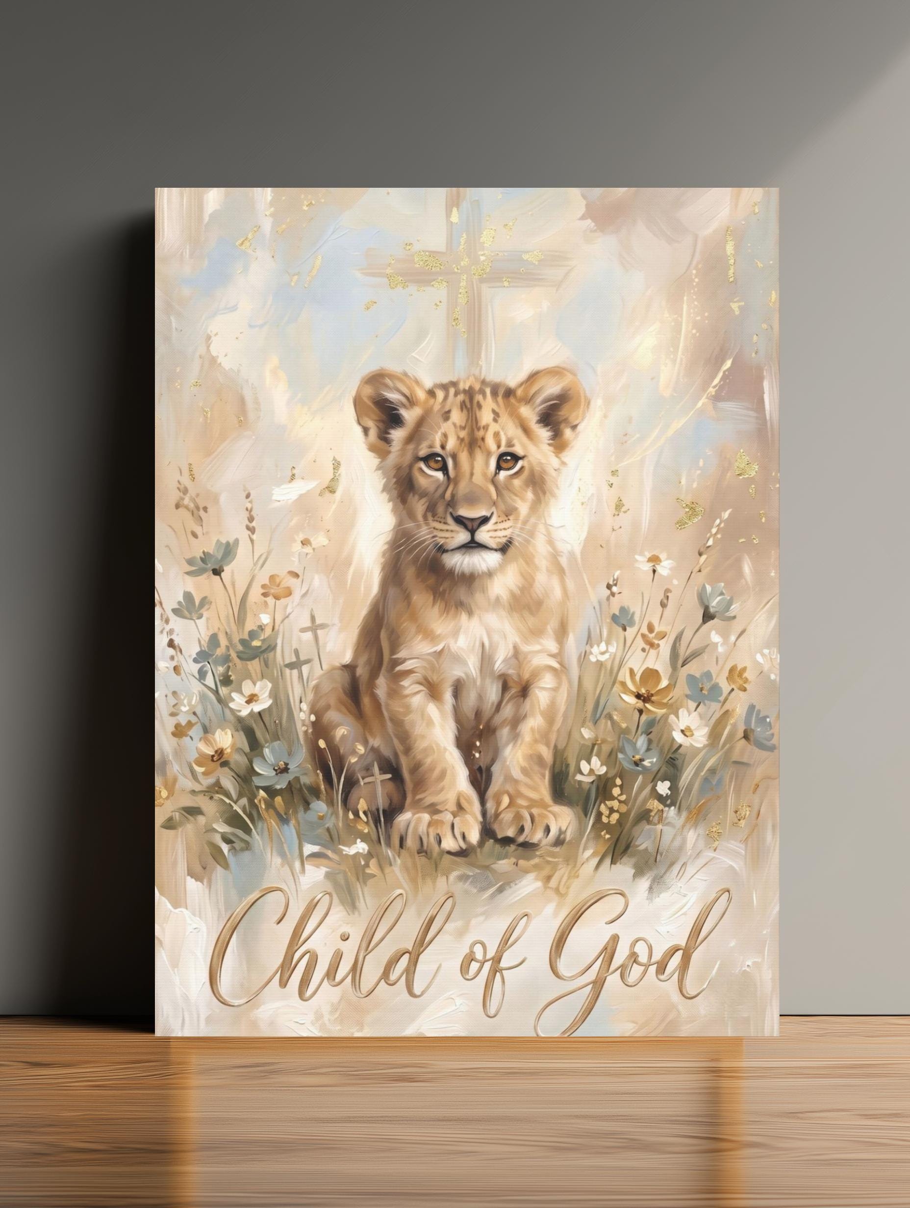 Child of God Wall Art | Lion Cub Nursery Canvas | Christian Baby Gift — Poster wall art