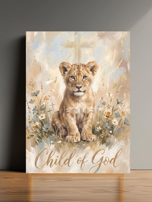 Child of God Wall Art | Lion Cub Nursery Canvas | Christian Baby Gift — Poster wall art