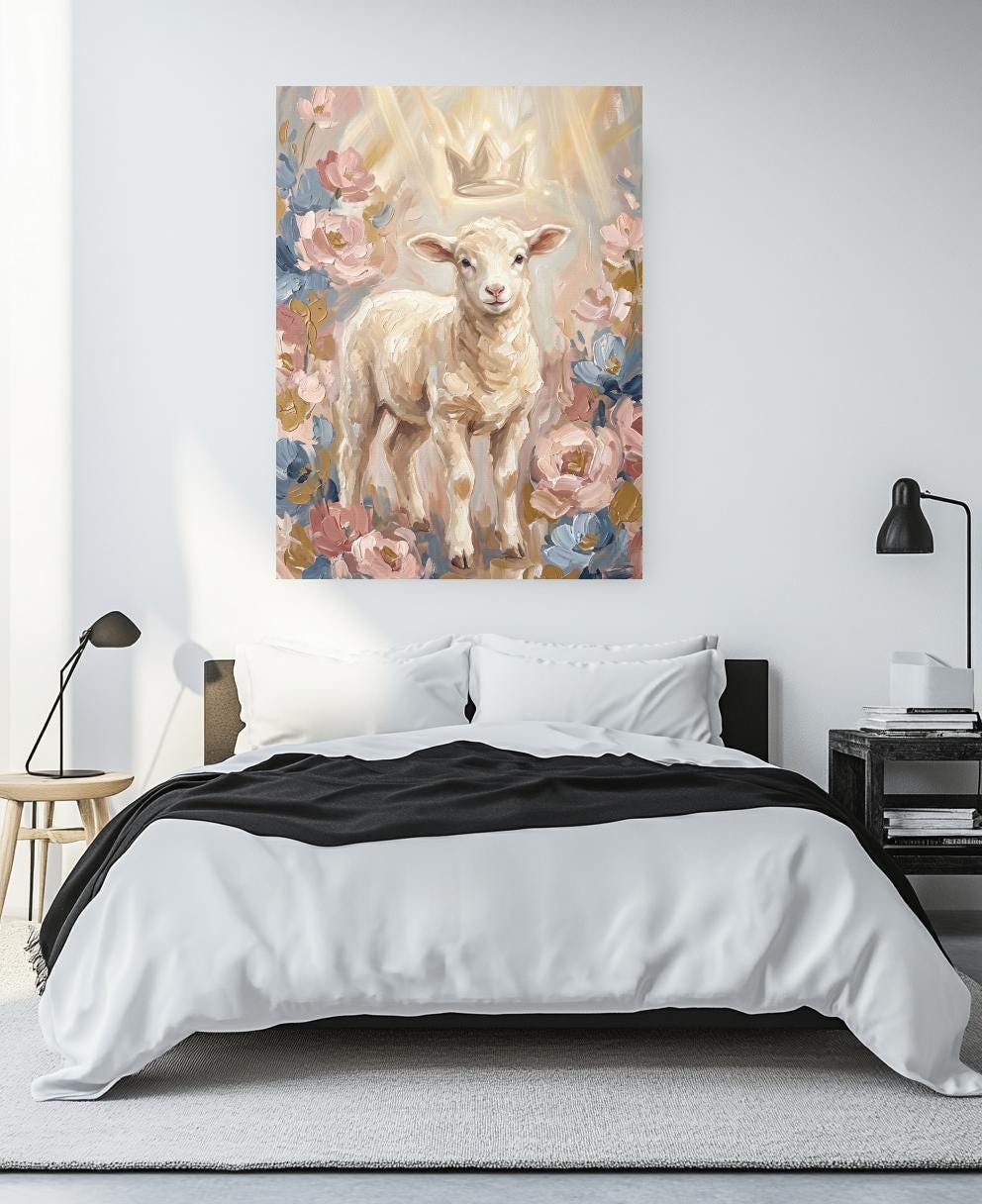Lamb Wall Art | Christian Nursery Canvas | Baby Room Decor — Framed Print wall art