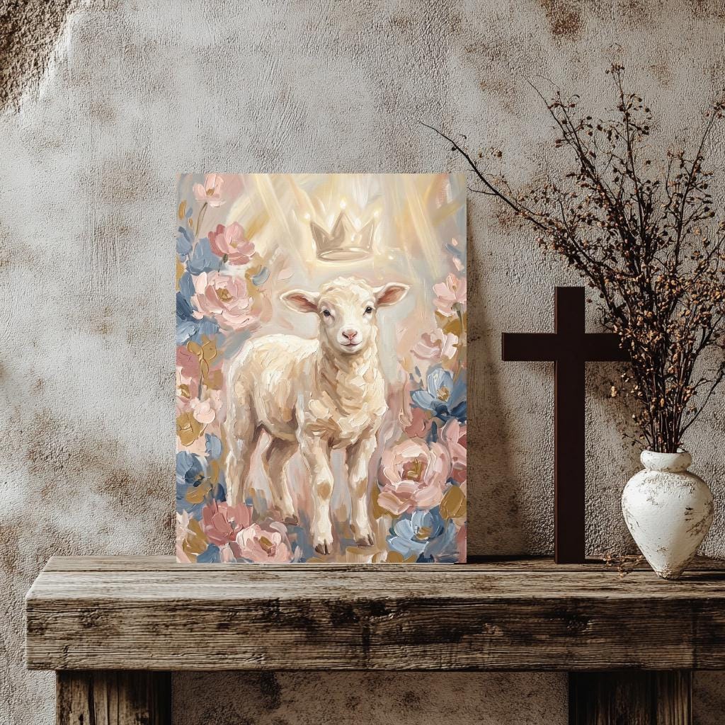 Lamb Wall Art | Christian Nursery Canvas | Baby Room Decor — Framed Print wall art