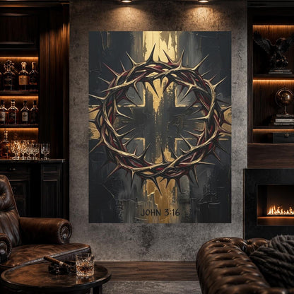 John 3:16 Wall Art | Christian Cross Canvas | Masculine Faith Decor — Poster wall art