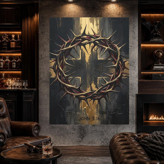 John 3:16 Wall Art | Christian Cross Canvas | Masculine Faith Decor — Poster wall art