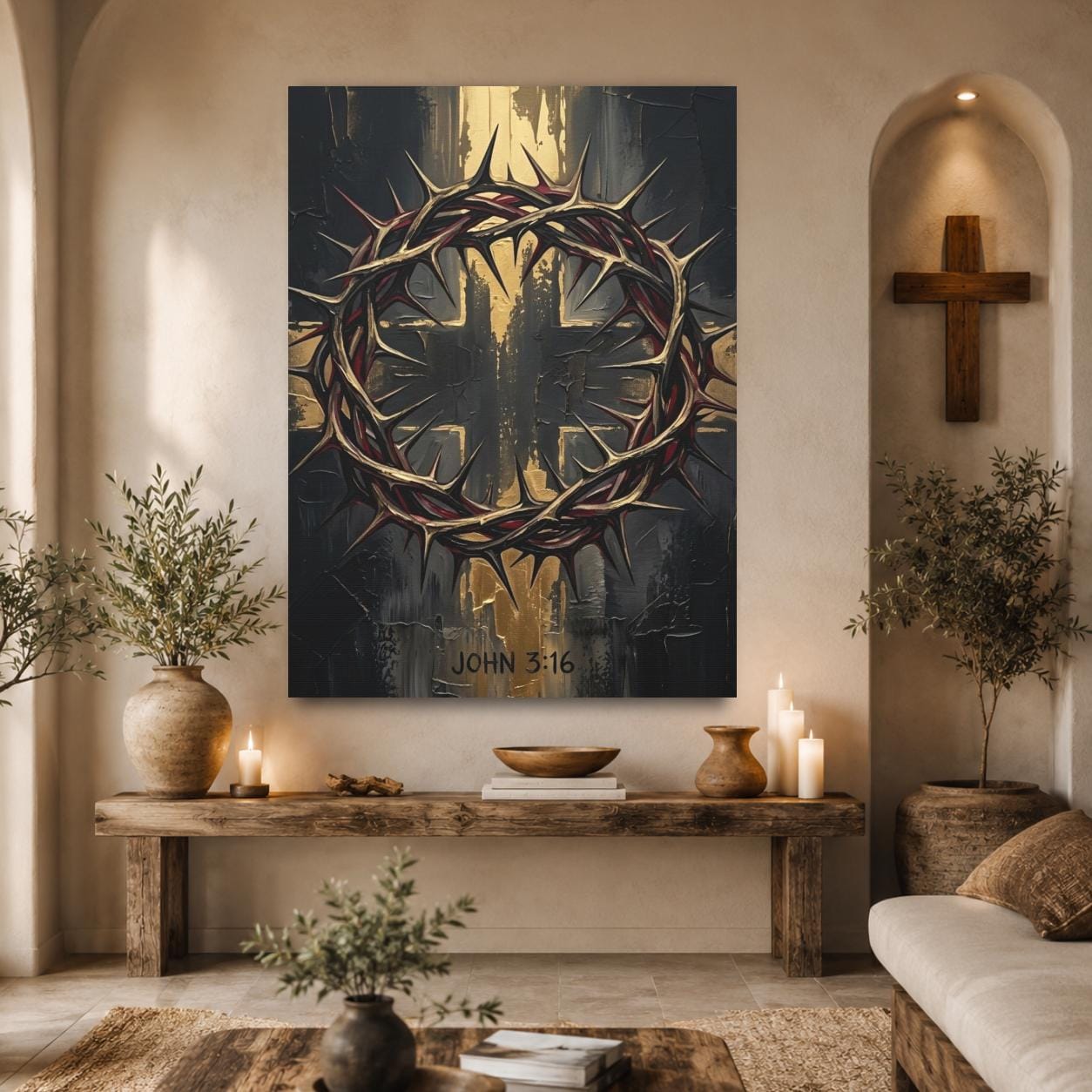 John 3:16 Wall Art | Christian Cross Canvas | Masculine Faith Decor — Framed Print wall art