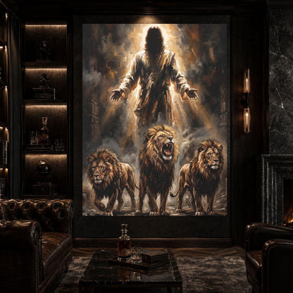 Lion of Judah Wall Art | Jesus Canvas | Masculine Christian Decor — Framed Print wall art