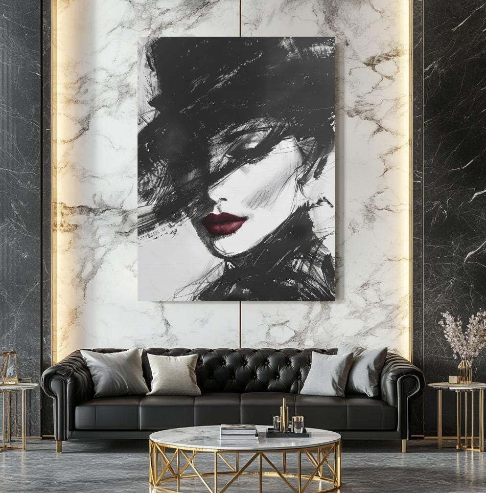 Fashion Wall Art | Black and White Portrait | Glam Bedroom Decor — Framed Print wall art