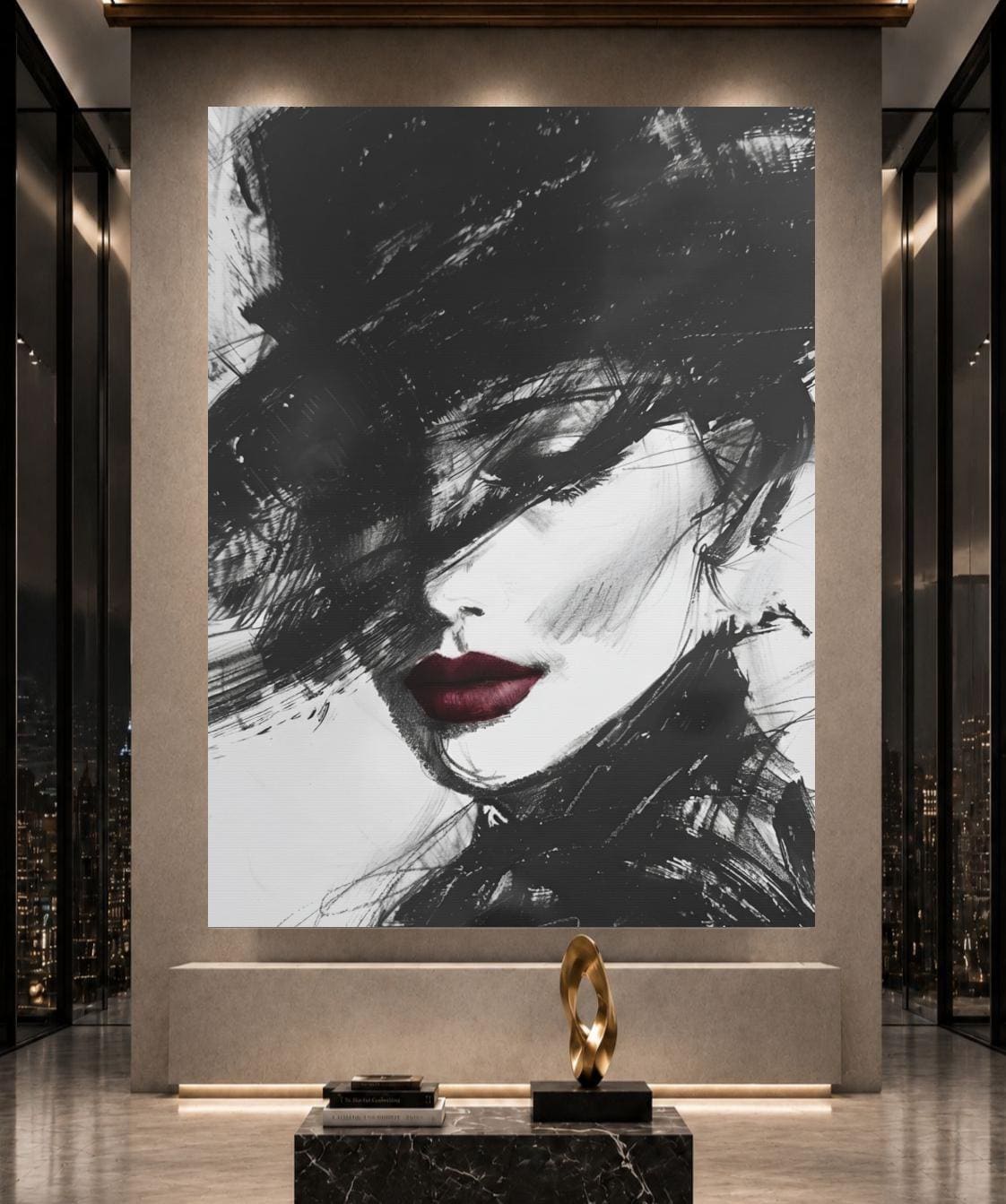 Fashion Wall Art | Black and White Portrait | Glam Bedroom Decor — Framed Print wall art